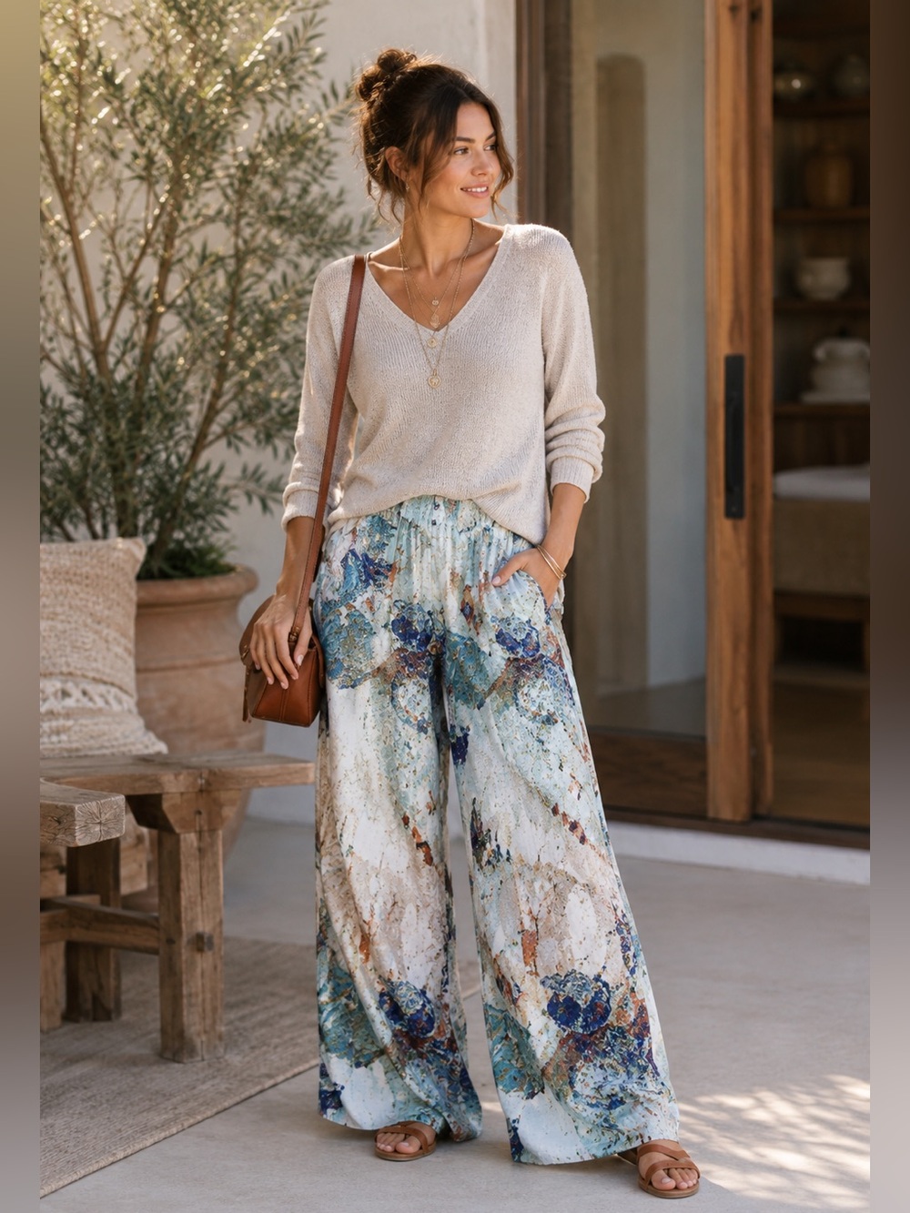 Chico’s Linen Palazzo Pants 00 S Multicolor Abstract Wide Leg NWT